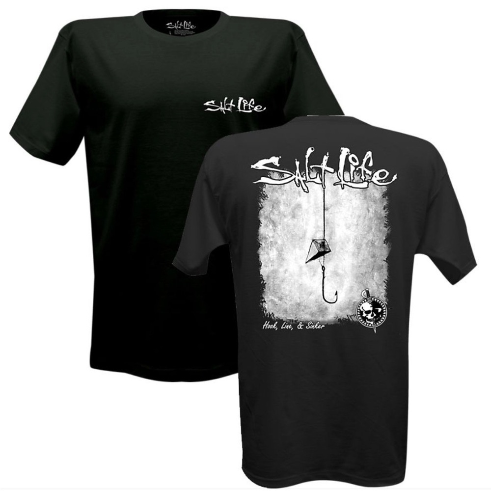 Salt Life Black Short Sleeve Graphic Tee with White Hook Design